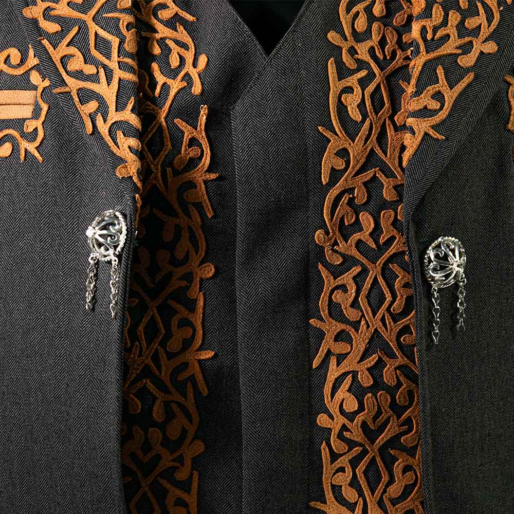 Traje Charro Fino Gris Gamuza Tan - 15335