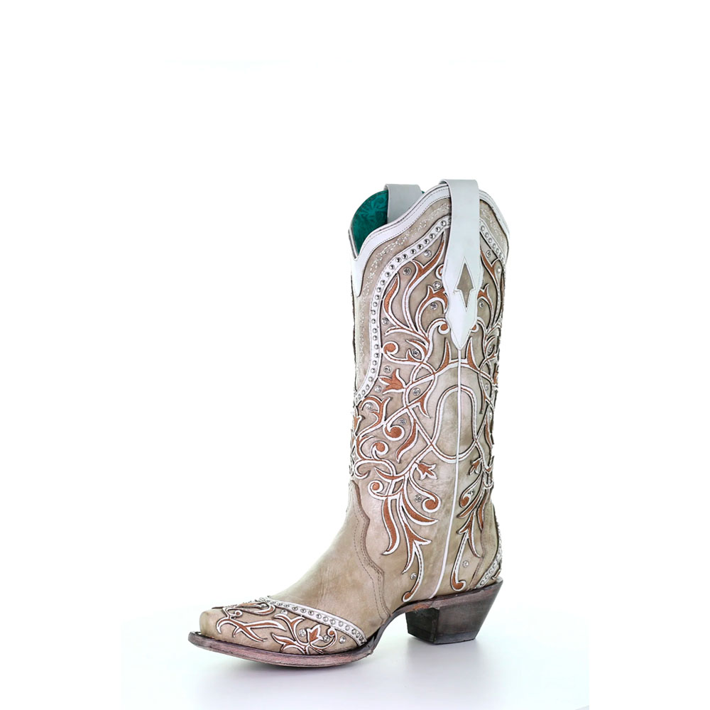Bota Corral White Overlay Embroidery - A3837