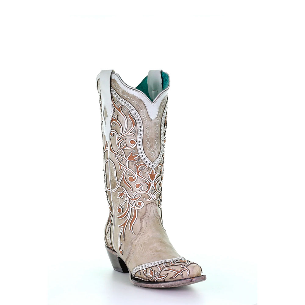 Bota Corral White Overlay Embroidery - A3837