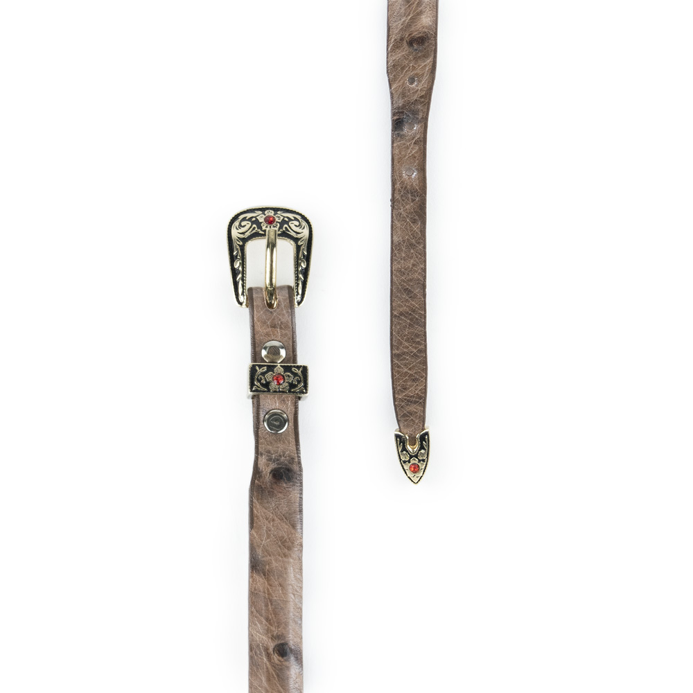 Toquilla Grabada con Herrajes Piel Genuina de Avestruz