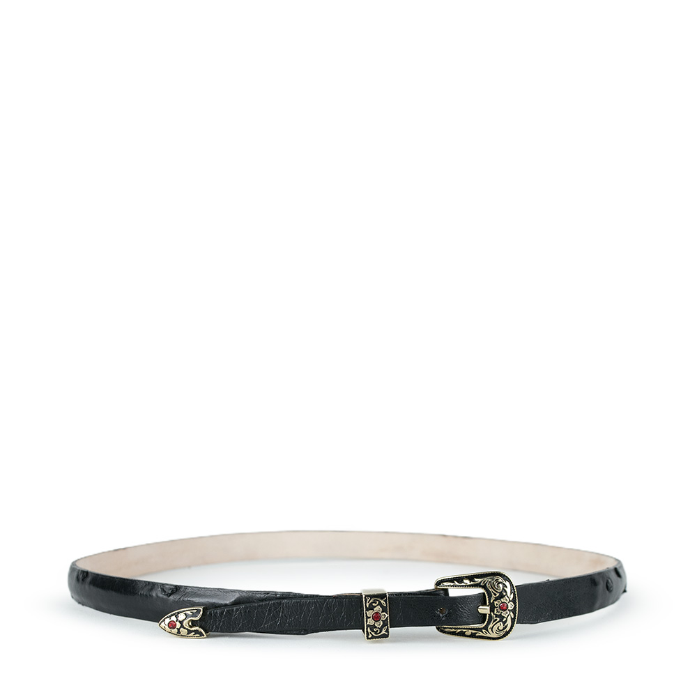 Toquilla Grabada con Herrajes Piel Genuina de Avestruz