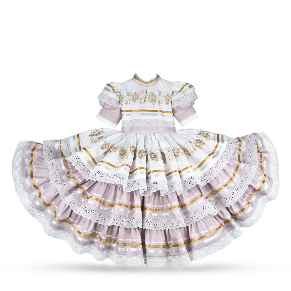 Vestido de Escaramuza Adelita con Bordado en Hilo Metálico