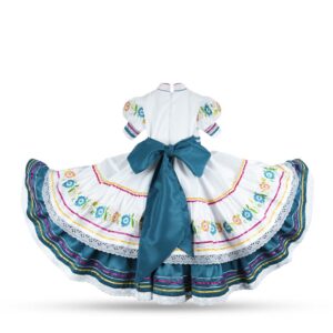 Vestido de Escaramuza Adelita con Tira Bordada Doble en Flores