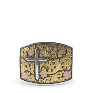 Hebilla de Acero con Diseño de Cruz y Guias Florales