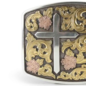 Hebilla de Acero con Diseño de Cruz y Guias Florales