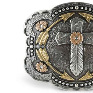 Hebilla de Acero con Diseño de Cruz con Flores