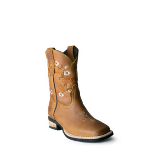Bota Caballo Dorado Crazy Miel Bordado Flores Niña - 0318