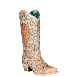 Bota Corral White Glitter Bull Skull - A4408