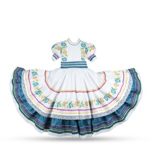 Vestido de Escaramuza Adelita con Tira Bordada Doble en Flores